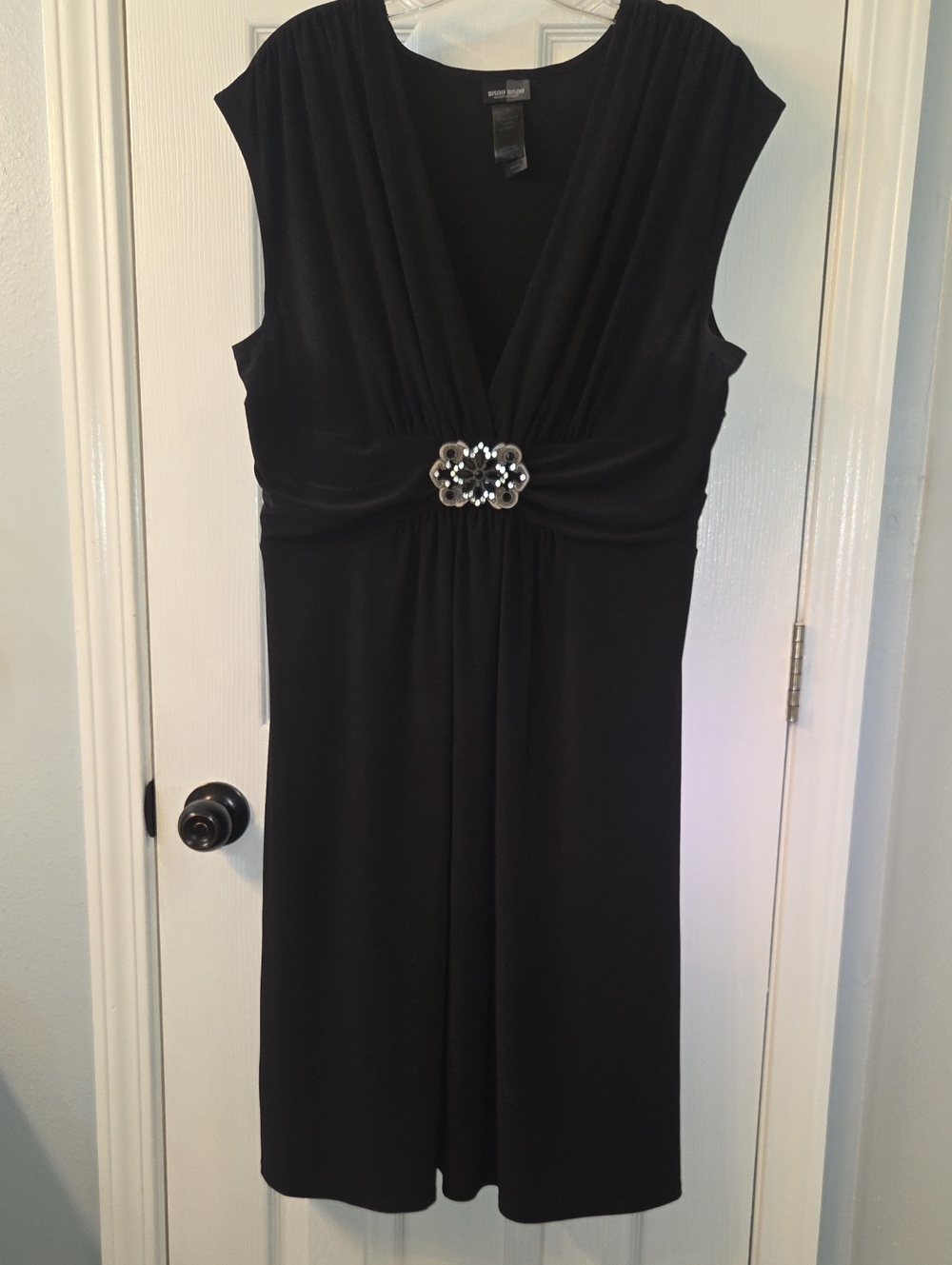 Bisou Bisou Black Midi Dress with Jeweled Accent